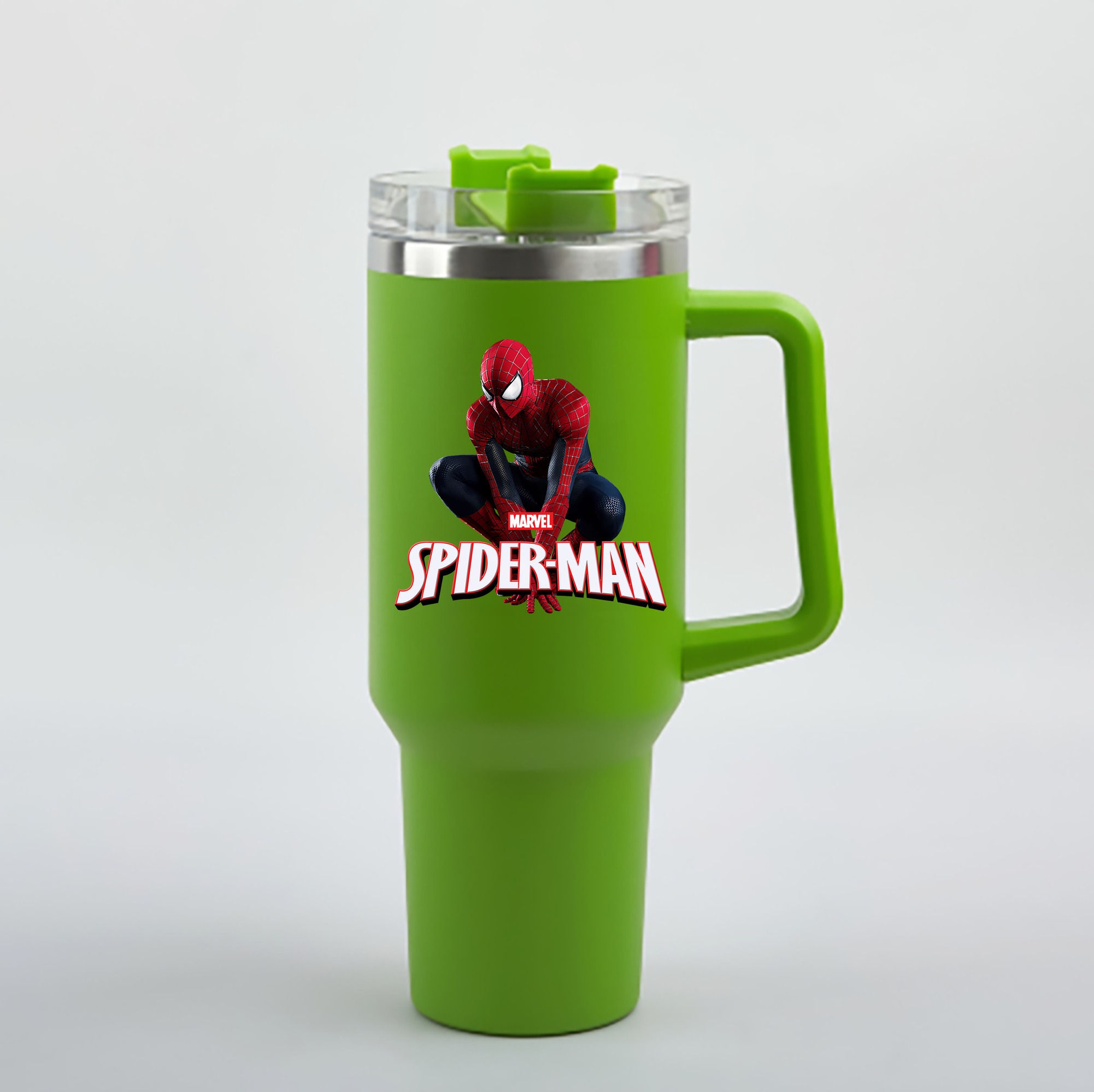 （画像用） Spider Man スパイダーマン 1200mL車用タンブラー - クリスタルステッカー（プラスチックストロー付き）